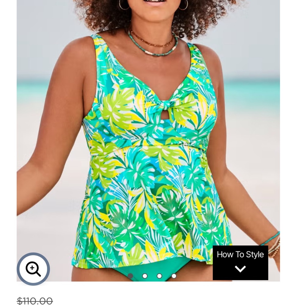 Tropical Leaf Tankini Swim Top - Green